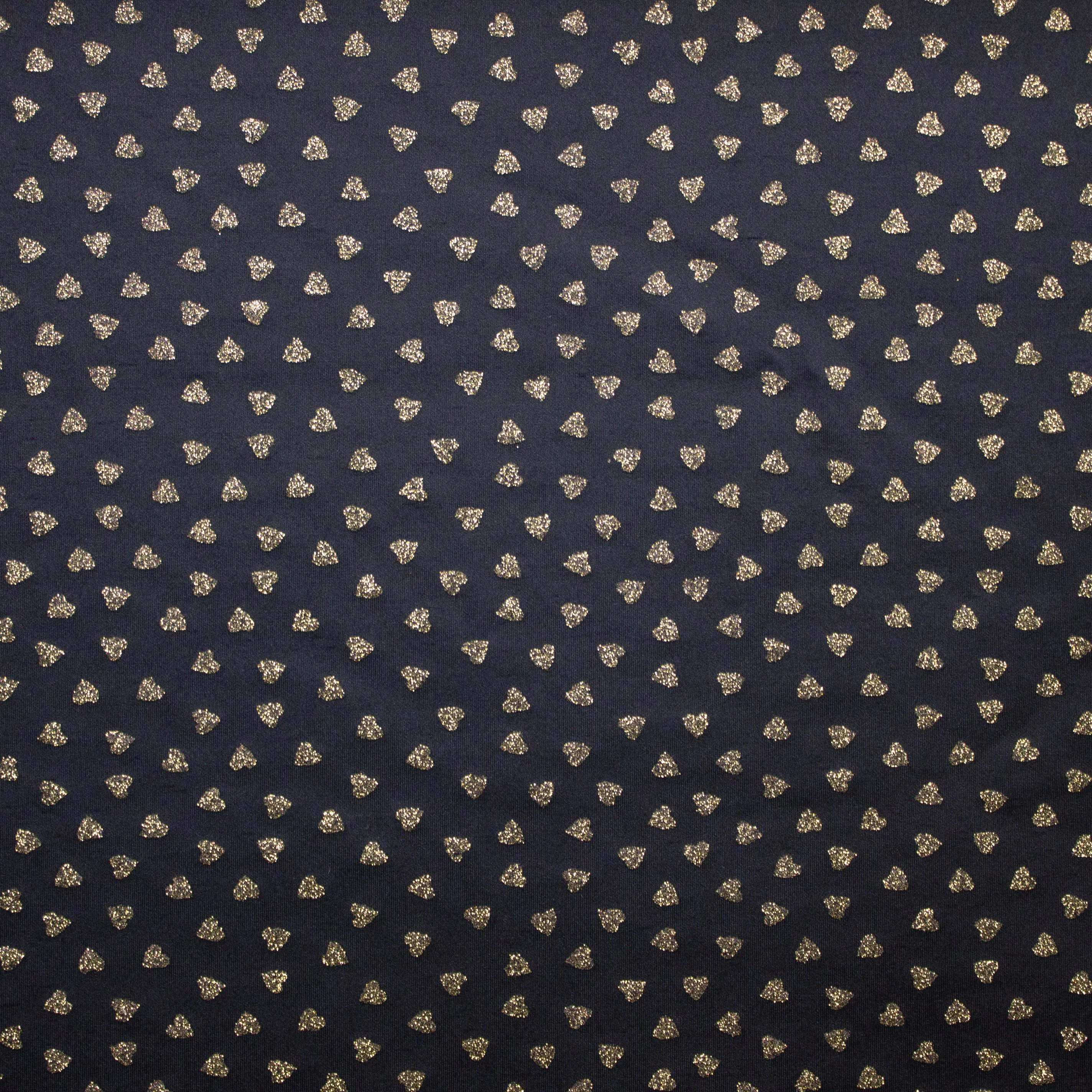 Polyester elastisch zwart met gouden hartjes